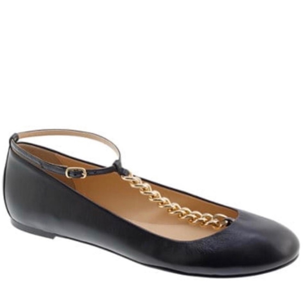 J.Crew Jayne T-Strap Chain Round Toe Flats 6.5
